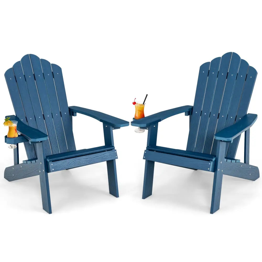 2 Pieces Adirondack Chair Set with Ergonomic Design for Porch and Backyard-Navy - Navy - Adirondack Chairs