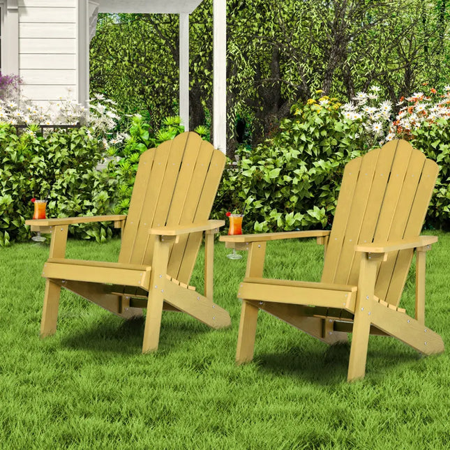 2 Pieces Adirondack Chair Set with Ergonomic Design for Porch and Backyard-Yellow - Yellow - Adirondack Chairs