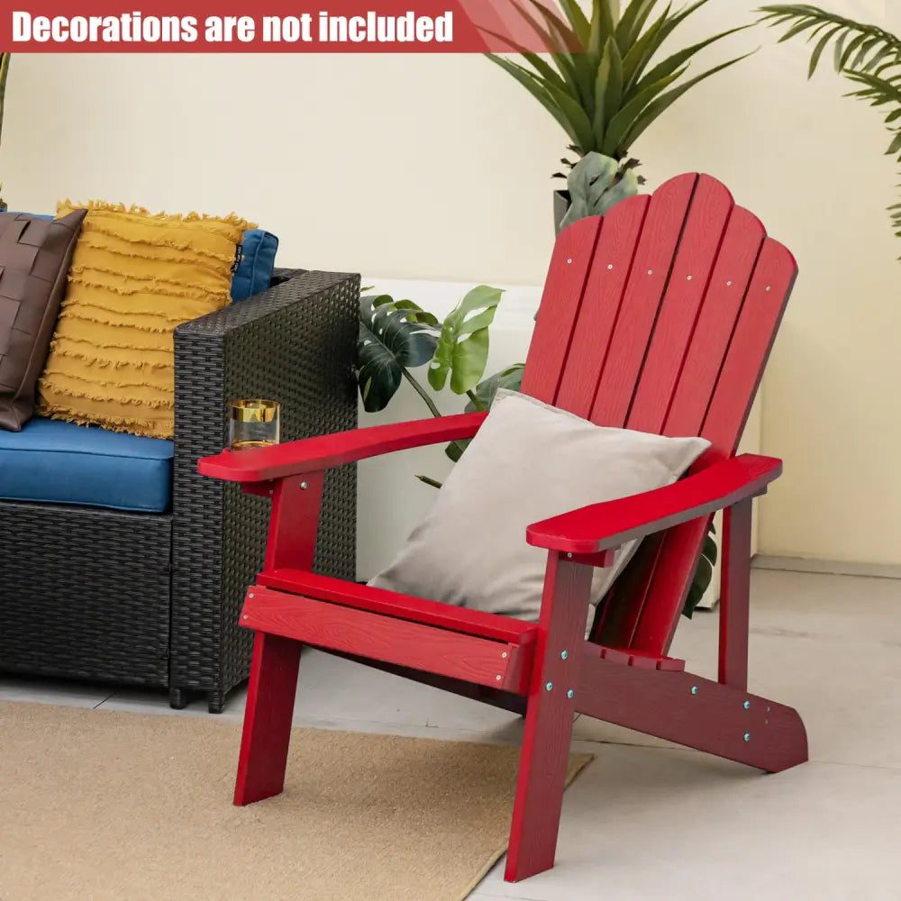 2 Pieces Adirondack Chair Set with Ergonomic Design for Porch and Backyard-Red - Red - Adirondack Chairs