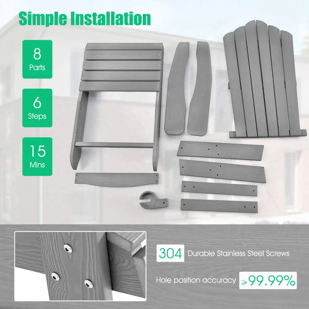 2 Pieces Adirondack Chair Set with Ergonomic Design for Porch and Backyard-Silver - Silver Gray - Adirondack Chairs