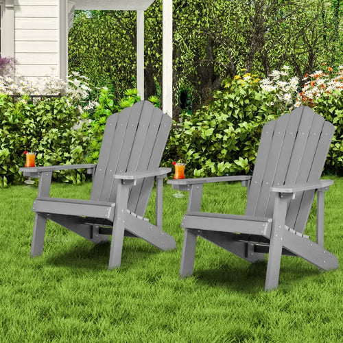 2 Pieces Adirondack Chair Set with Ergonomic Design for Porch and Backyard-Silver - Silver Gray - Adirondack Chairs