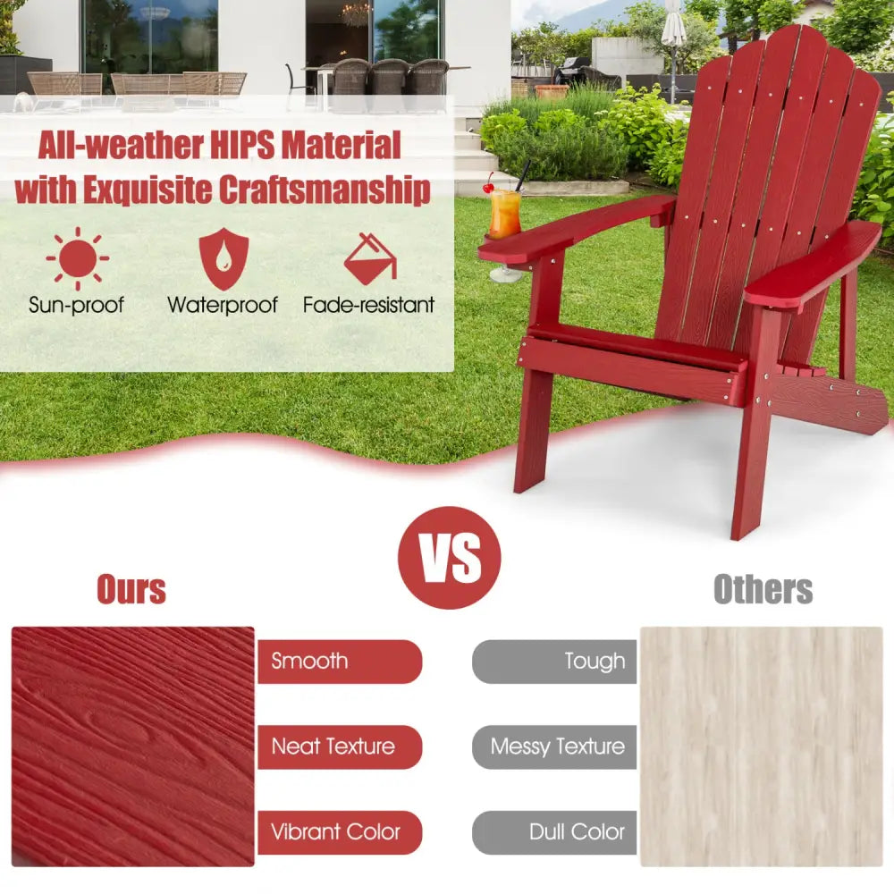 2 Pieces Adirondack Chair Set with Ergonomic Design for Porch and Backyard-Red - Red - Adirondack Chairs