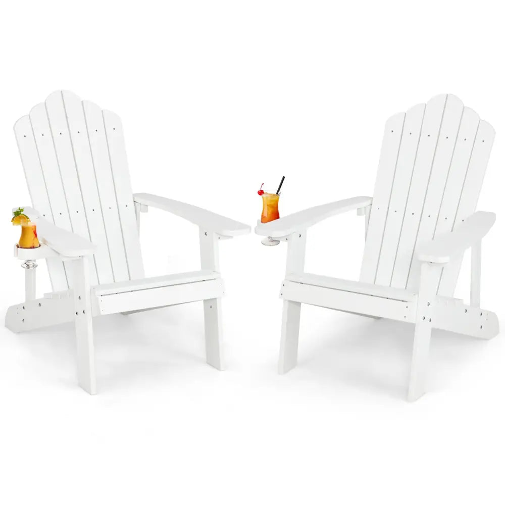 2 Pieces Adirondack Chair Set with Ergonomic Design for Porch and Backyard-White - White - Adirondack Chairs