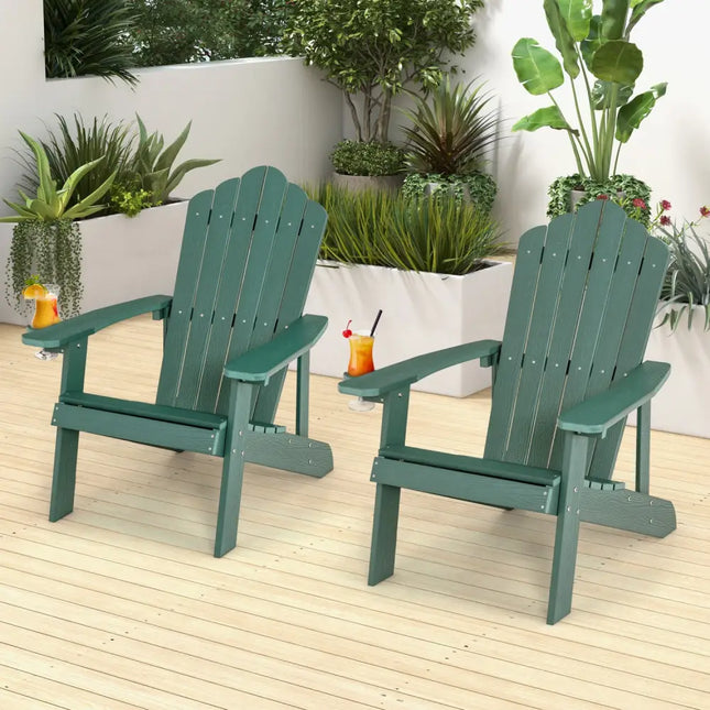 2 Pieces Adirondack Chair Set with Ergonomic Design for Porch and Backyard-Green - Green - Adirondack Chairs