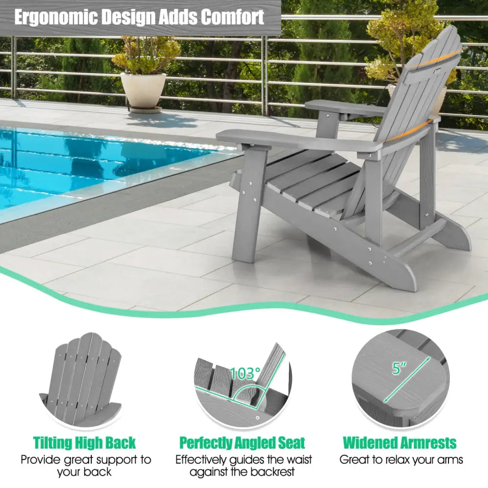 2 Pieces Adirondack Chair Set with Ergonomic Design for Porch and Backyard-Silver - Silver Gray - Adirondack Chairs