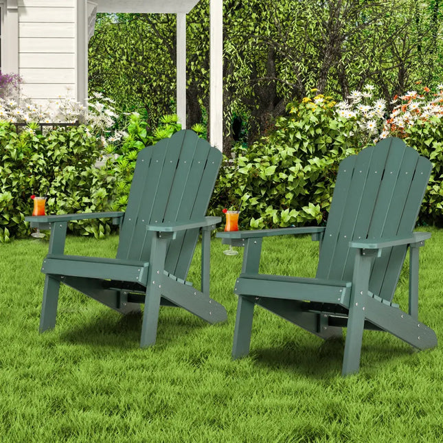 2 Pieces Adirondack Chair Set with Ergonomic Design for Porch and Backyard-Green - Green - Adirondack Chairs