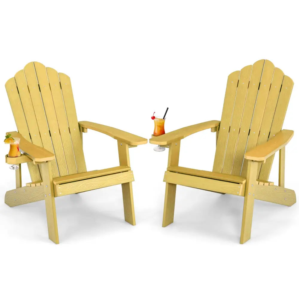 2 Pieces Adirondack Chair Set with Ergonomic Design for Porch and Backyard-Yellow - Yellow - Adirondack Chairs