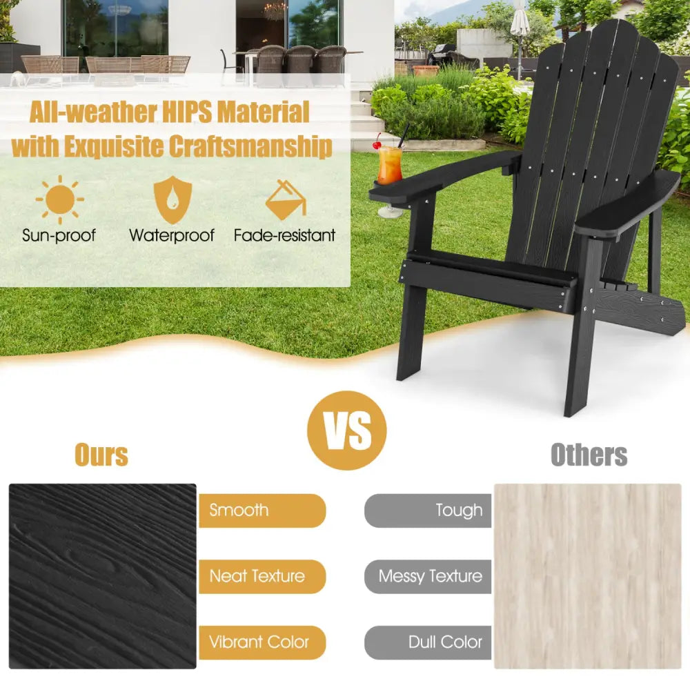2 Pieces Adirondack Chair Set with Ergonomic Design for Porch and Backyard-Black - Black - Adirondack Chairs