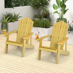 2 Pieces Adirondack Chair Set with Ergonomic Design for Porch and Backyard-Yellow - Yellow - Adirondack Chairs