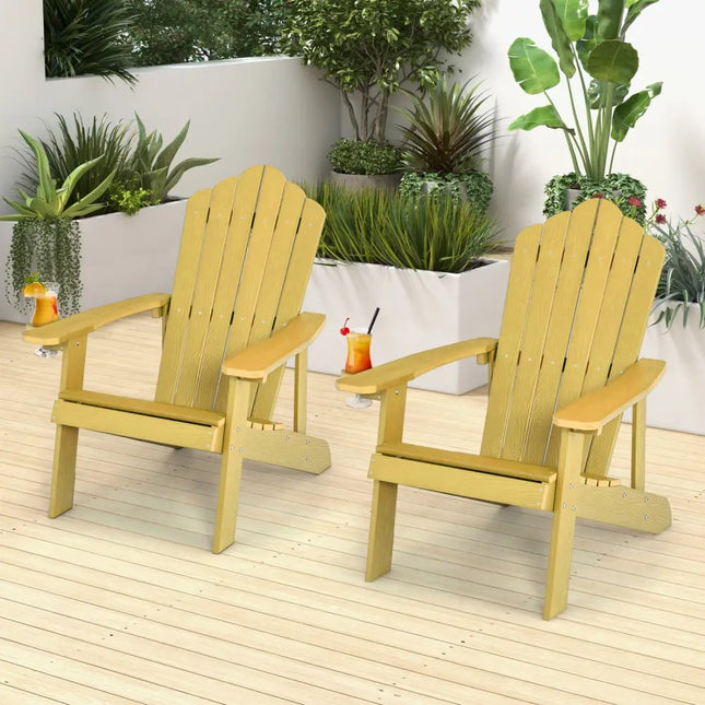 2 Pieces Adirondack Chair Set with Ergonomic Design for Porch and Backyard-Yellow - Yellow - Adirondack Chairs