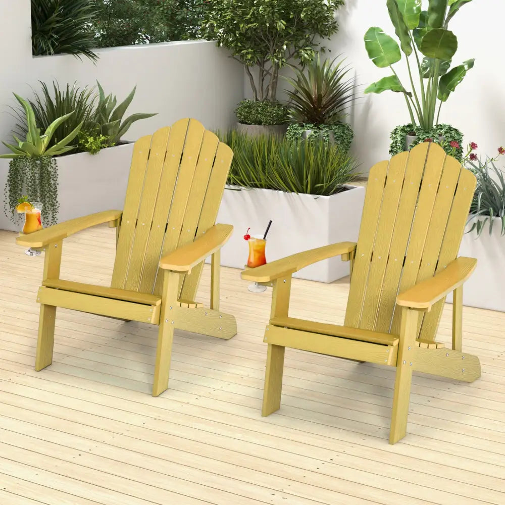 2 Pieces Adirondack Chair Set with Ergonomic Design for Porch and Backyard-Yellow - Yellow - Adirondack Chairs