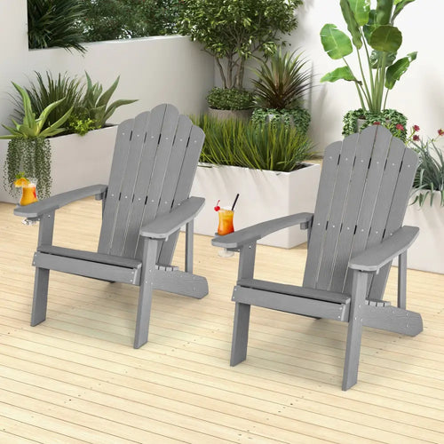 2 Pieces Adirondack Chair Set with Ergonomic Design for Porch and Backyard-Silver - Silver Gray - Adirondack Chairs