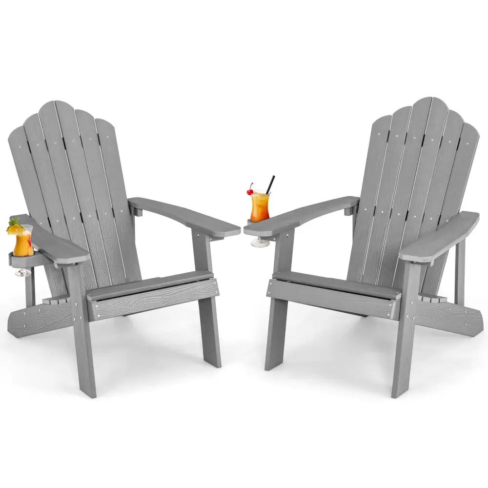2 Pieces Adirondack Chair Set with Ergonomic Design for Porch and Backyard-Silver - Silver Gray - Adirondack Chairs