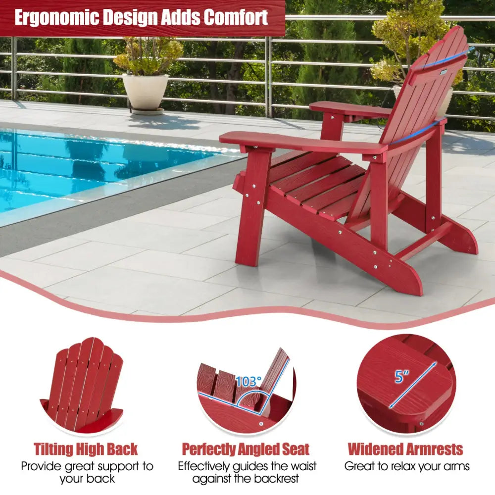 2 Pieces Adirondack Chair Set with Ergonomic Design for Porch and Backyard-Red - Red - Adirondack Chairs