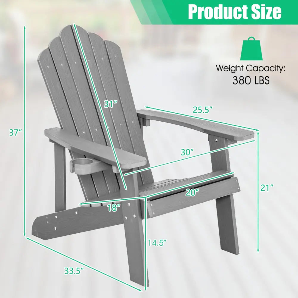2 Pieces Adirondack Chair Set with Ergonomic Design for Porch and Backyard-Silver - Silver Gray - Adirondack Chairs