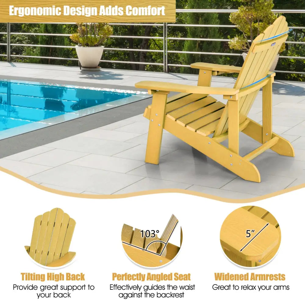 2 Pieces Adirondack Chair Set with Ergonomic Design for Porch and Backyard-Yellow - Yellow - Adirondack Chairs