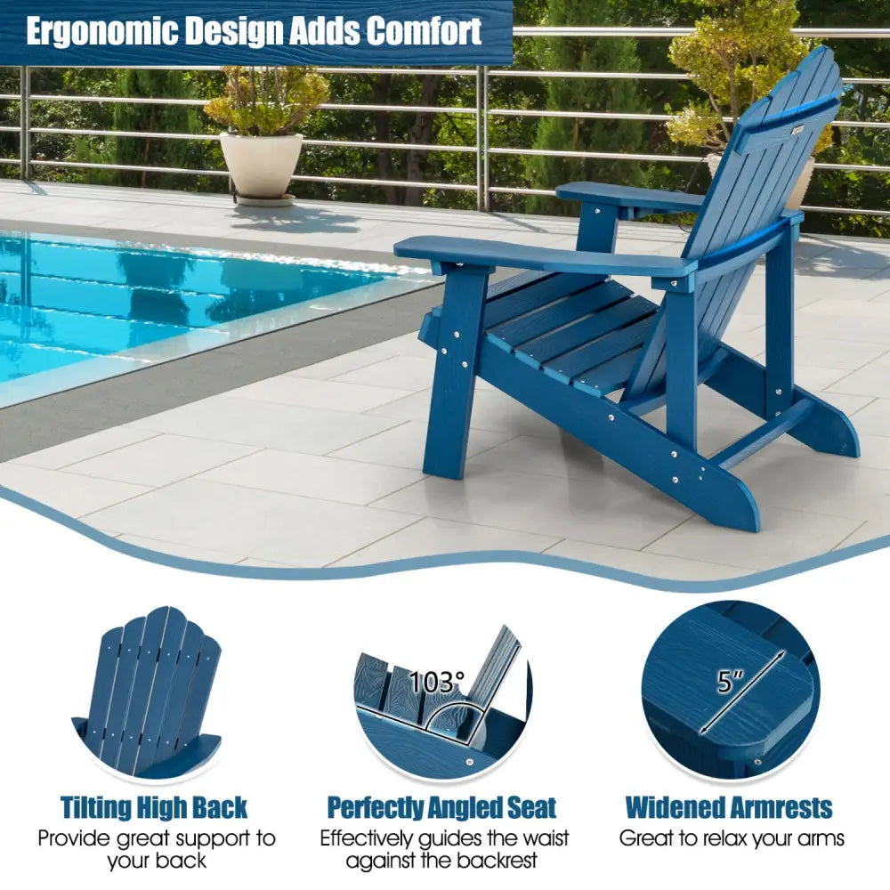 2 Pieces Adirondack Chair Set with Ergonomic Design for Porch and Backyard-Navy - Navy - Adirondack Chairs