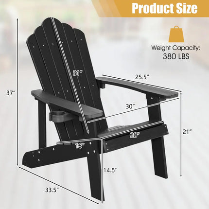 2 Pieces Adirondack Chair Set with Ergonomic Design for Porch and Backyard-Black - Black - Adirondack Chairs