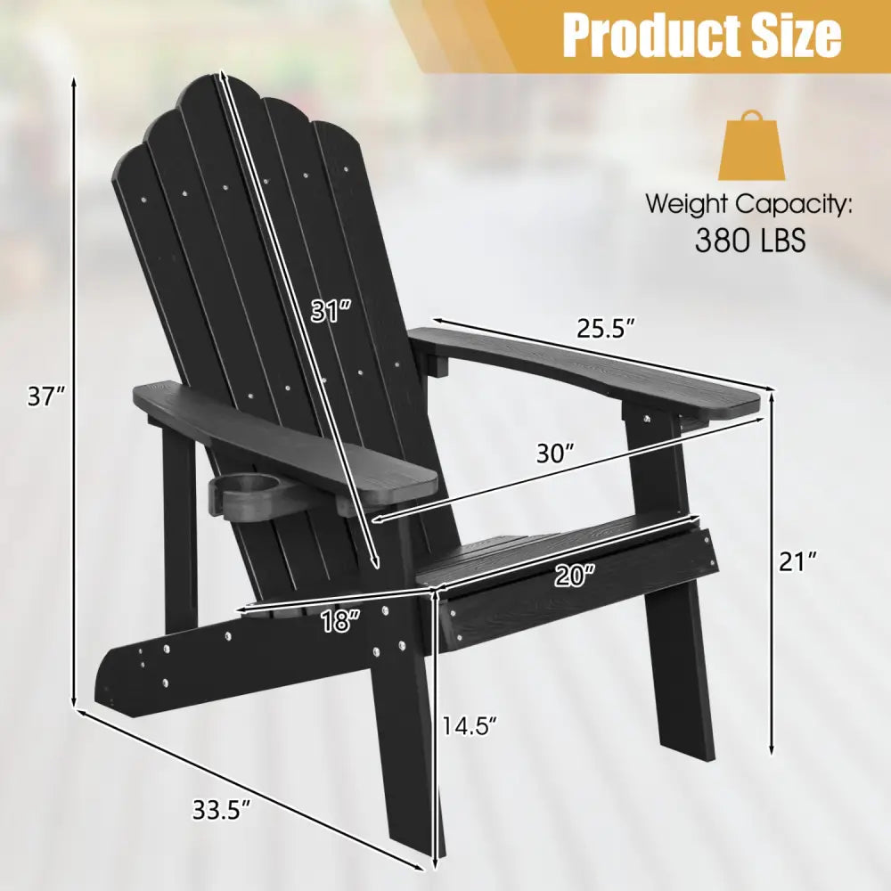 2 Pieces Adirondack Chair Set with Ergonomic Design for Porch and Backyard-Black - Black - Adirondack Chairs