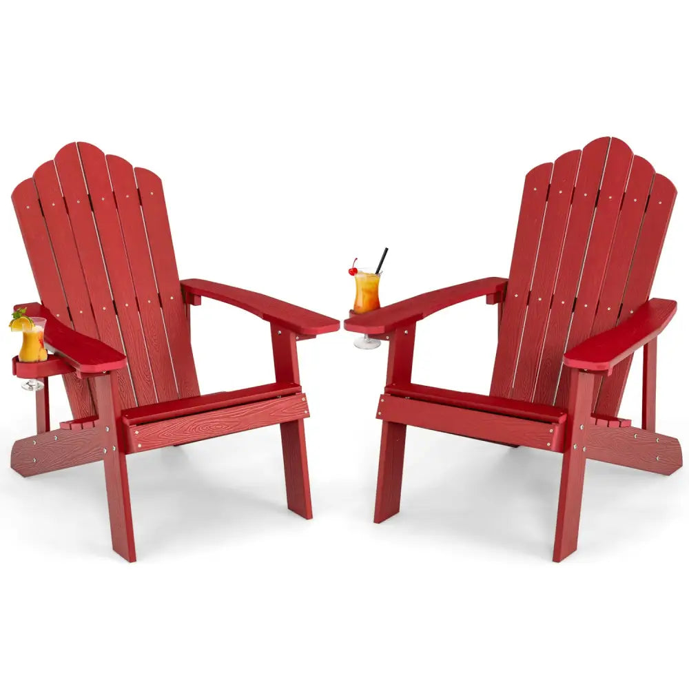 2 Pieces Adirondack Chair Set with Ergonomic Design for Porch and Backyard-Red - Red - Adirondack Chairs