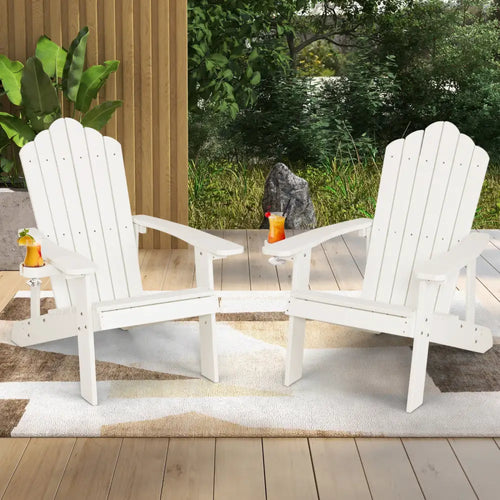 2 Pieces Adirondack Chair Set with Ergonomic Design for Porch and Backyard-White - White - Adirondack Chairs