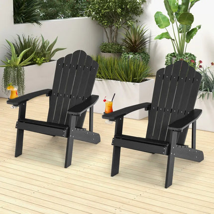 2 Pieces Adirondack Chair Set with Ergonomic Design for Porch and Backyard-Black - Black - Adirondack Chairs