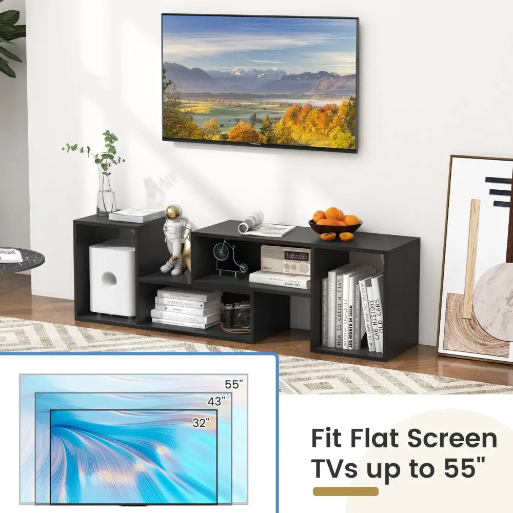 2 Pieces Adjustable TV Stand for TVs up to 55 Inch with Storage Cubes-Black Costway