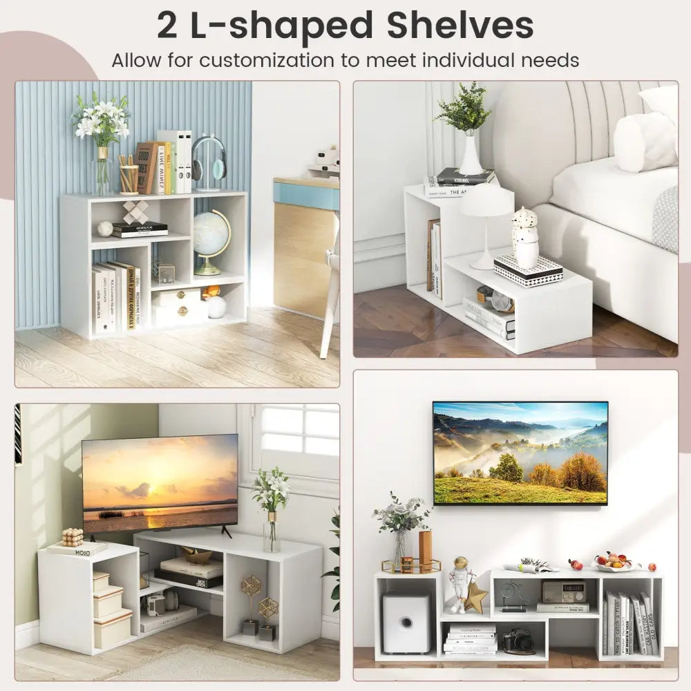 2 Pieces Adjustable TV Stand for TVs up to 55 Inch with Storage Cubes-White Costway