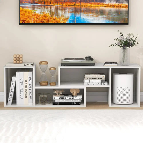 2 Pieces Adjustable TV Stand for TVs up to 55 Inch with Storage Cubes-White - White - Entertainment Centers & TV Stands