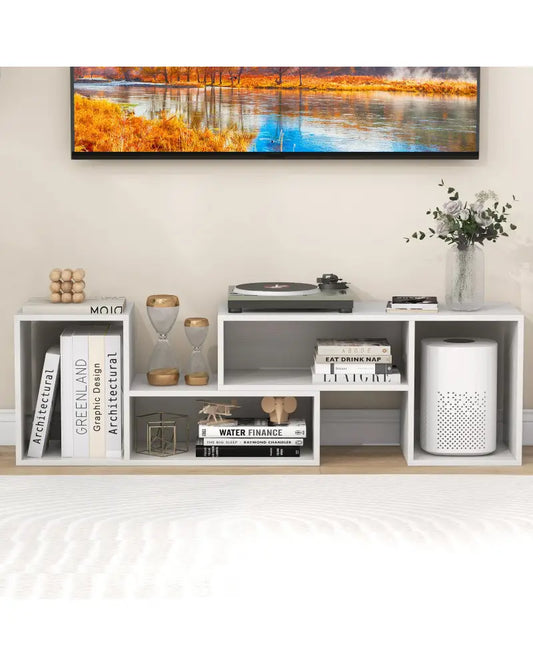 2 Pieces Adjustable TV Stand for TVs up to 55 Inch with Storage Cubes-White - White - Entertainment Centers & TV Stands
