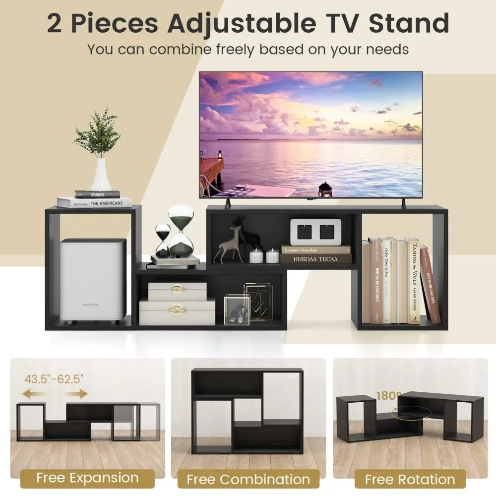 2 Pieces Adjustable TV Stand for TVs up to 55 Inch with Storage Cubes-Black Costway