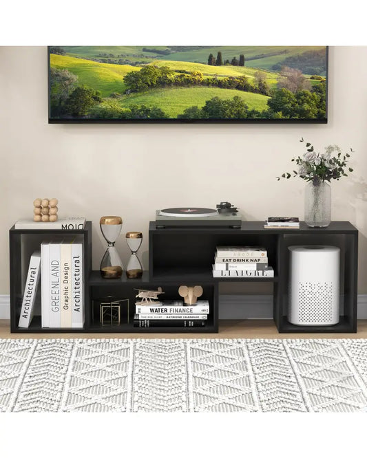 2 Pieces Adjustable TV Stand for TVs up to 55 Inch with Storage Cubes-Black - Black - Entertainment Centers & TV Stands