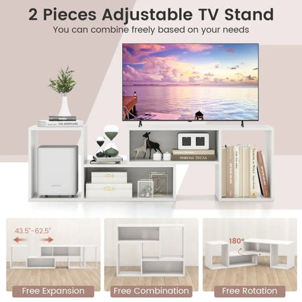 2 Pieces Adjustable TV Stand for TVs up to 55 Inch with Storage Cubes-White Costway
