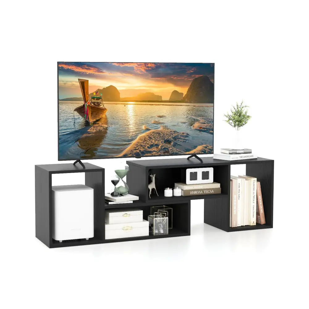 2 Pieces Adjustable TV Stand for TVs up to 55 Inch with Storage Cubes-Black Costway