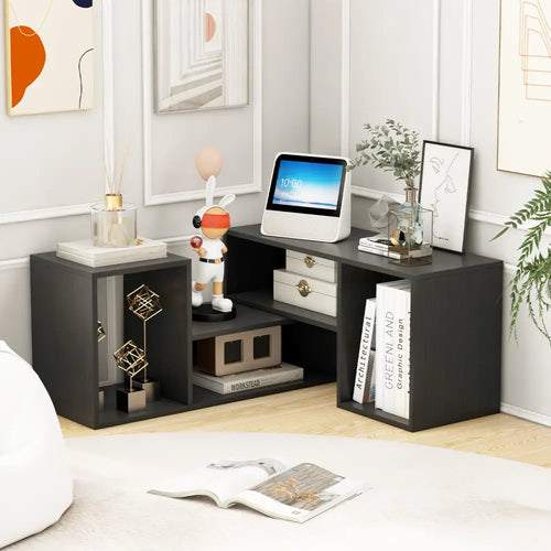 2 Pieces Adjustable TV Stand for TVs up to 55 Inch with Storage Cubes-Black - Black - Entertainment Centers & TV Stands