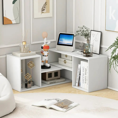 2 Pieces Adjustable TV Stand for TVs up to 55 Inch with Storage Cubes-White - White - Entertainment Centers & TV Stands
