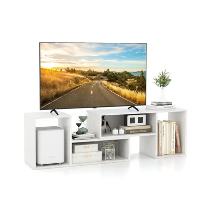2 Pieces Adjustable TV Stand for TVs up to 55 Inch with Storage Cubes-White Costway