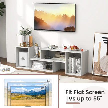 2 Pieces Adjustable TV Stand for TVs up to 55 Inch with Storage Cubes-White Costway