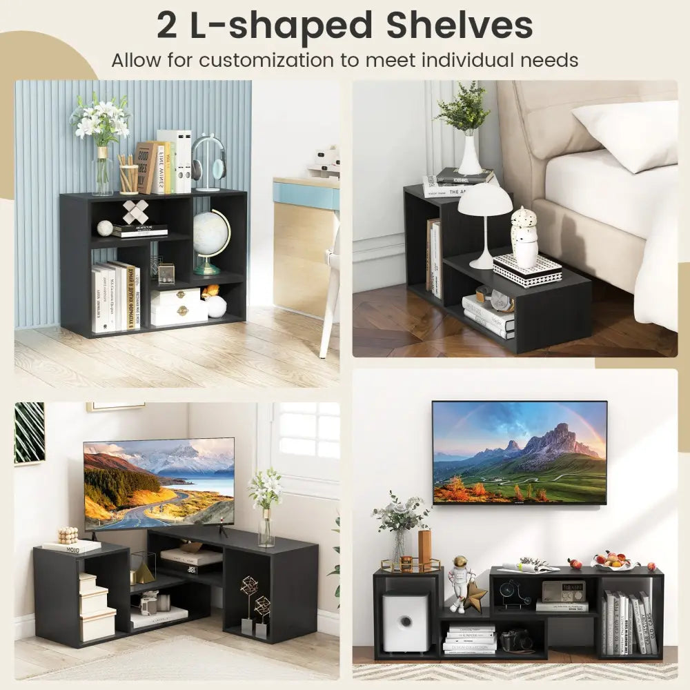 2 Pieces Adjustable TV Stand for TVs up to 55 Inch with Storage Cubes-Black Costway