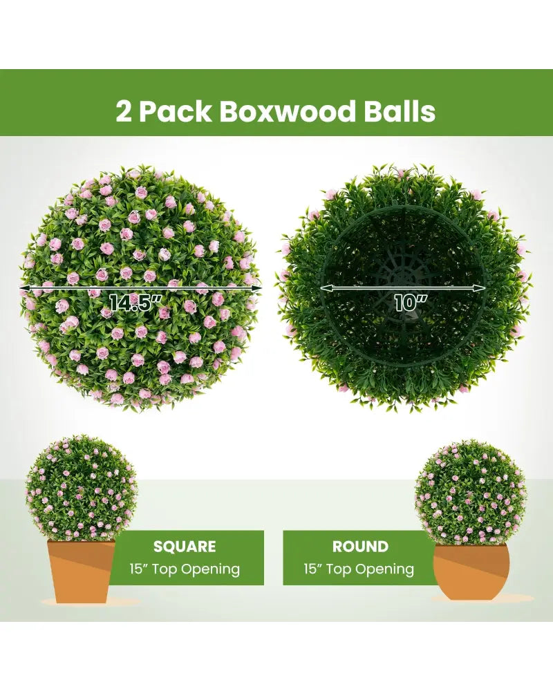 2 Pieces Artificial Plant Topiary Balls 17.5 Inch Faux Decorative Balls with Pink Flowers - Green - Faux Plants