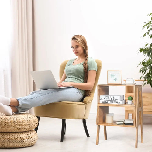 2 Pieces Bamboo Nightstand Sofa Table with Storage Shelf - Natural - End & Side Tables