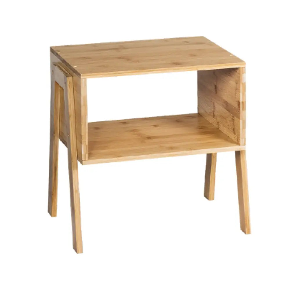 2 Pieces Bamboo Nightstand Sofa Table with Storage Shelf Costway