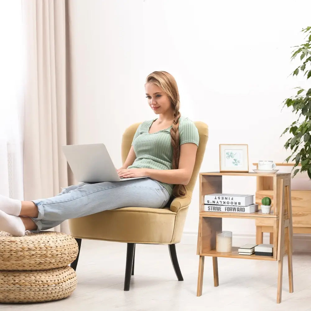 2 Pieces Bamboo Nightstand Sofa Table with Storage Shelf Costway