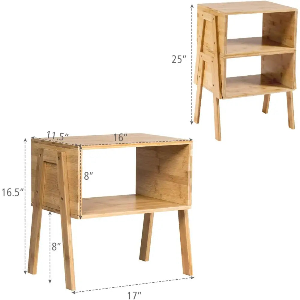 2 Pieces Bamboo Nightstand Sofa Table with Storage Shelf Costway