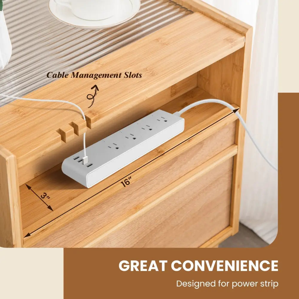 2 Pieces Bamboo Rattan Nightstand with Drawer and Solid Wood Legs-Natural Costway