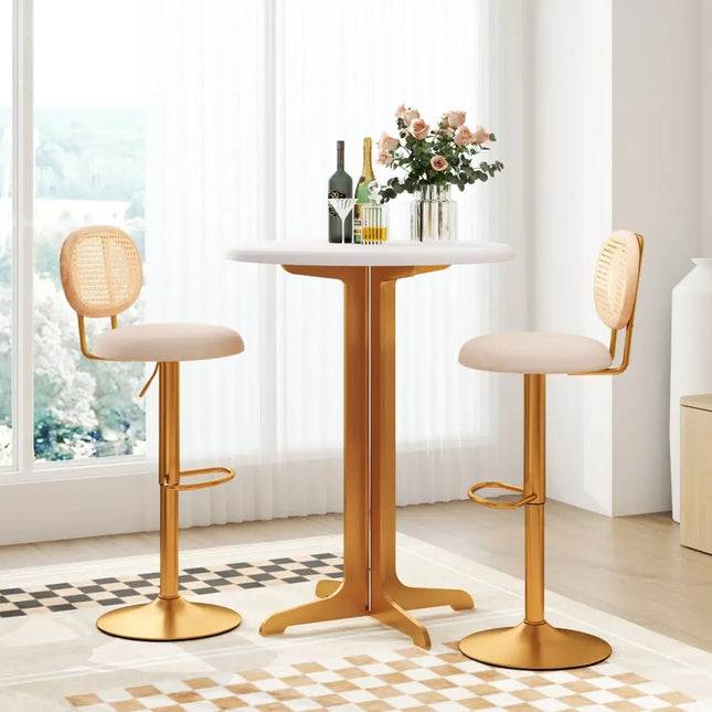 2 Pieces Bar Chairs with PE Rattan Backrest-360°Swivel and Height Adjustable Costway