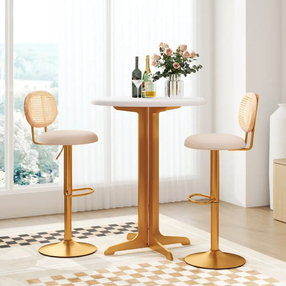 2 Pieces Bar Chairs with PE Rattan Backrest-360°Swivel and Height Adjustable Costway