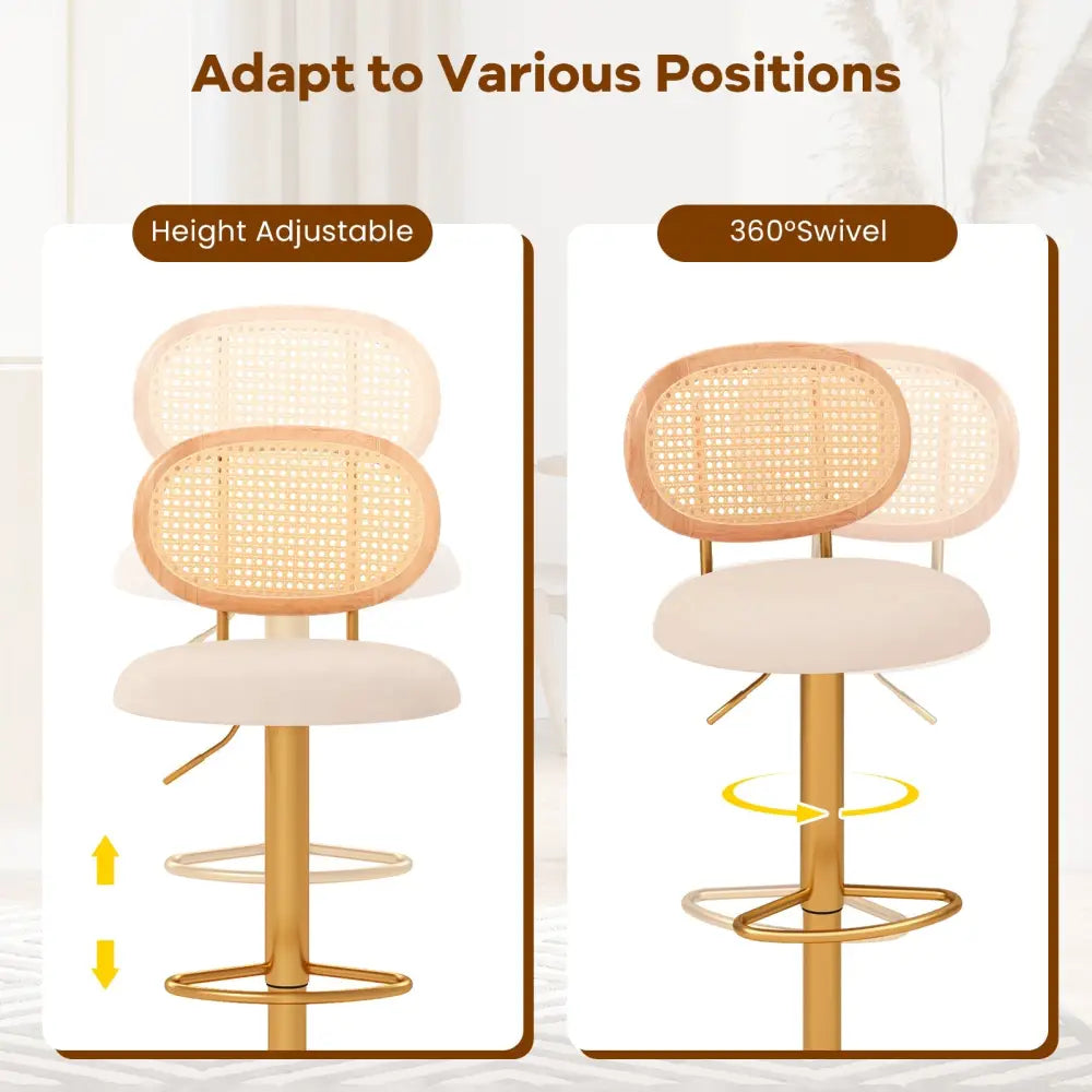 2 Pieces Bar Chairs with PE Rattan Backrest-360°Swivel and Height Adjustable Costway