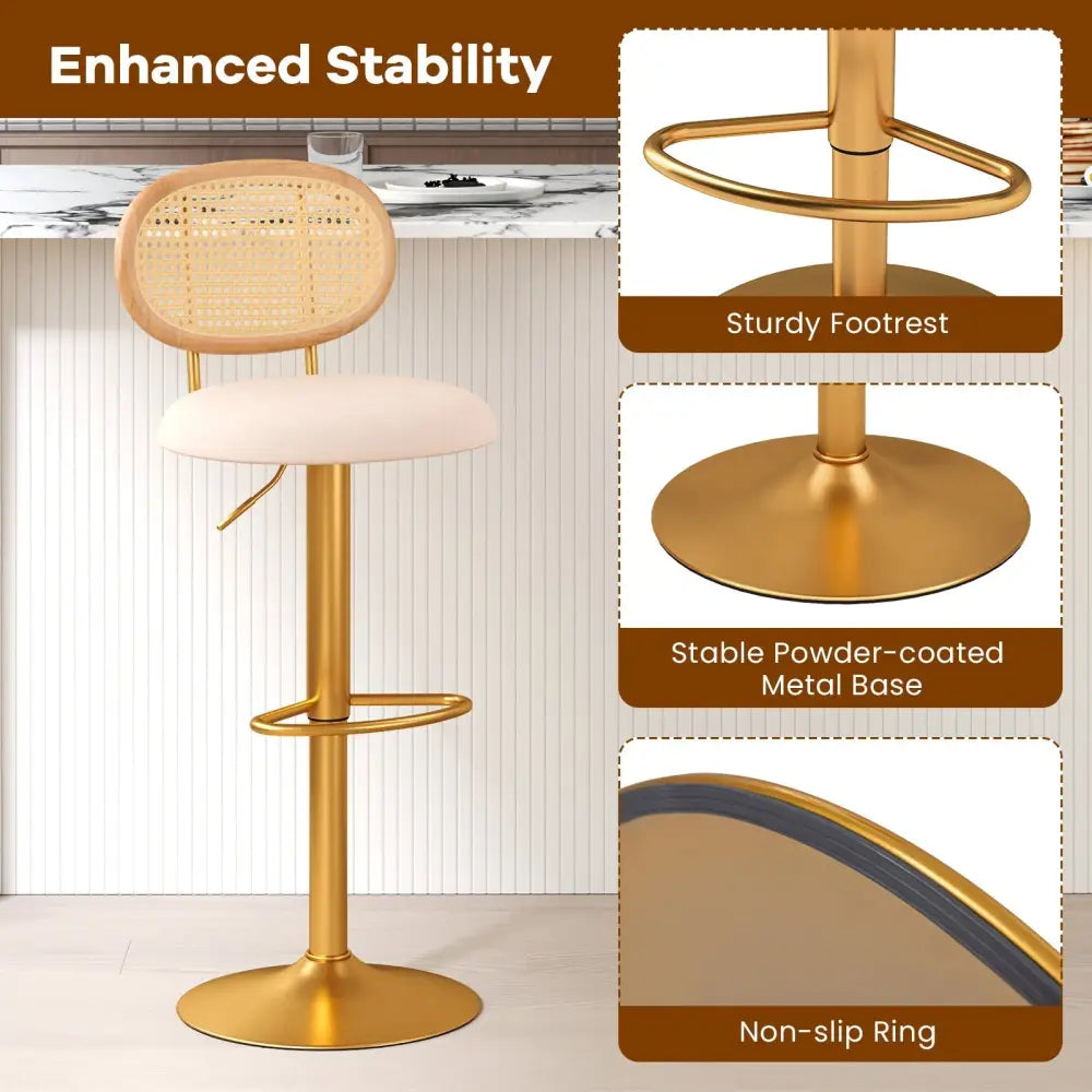2 Pieces Bar Chairs with PE Rattan Backrest-360°Swivel and Height Adjustable Costway