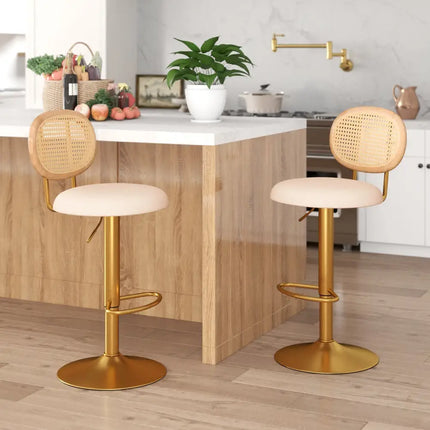 2 Pieces Bar Chairs with PE Rattan Backrest-360°Swivel and Height Adjustable Costway